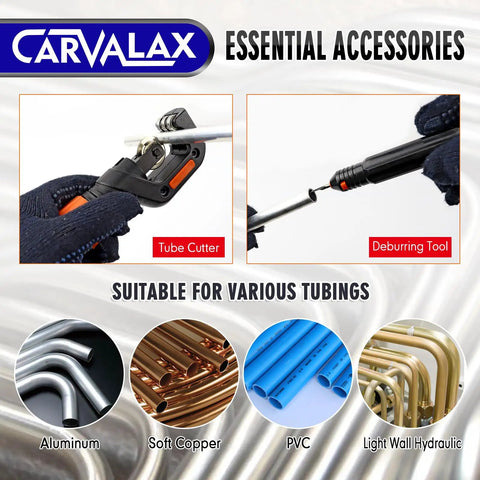 Carvalax Pipe Tube Bender Set For 1/4 To 7/8 Inch O.D. LITE Version with tube cutter and deburring tool for aluminum and copper.