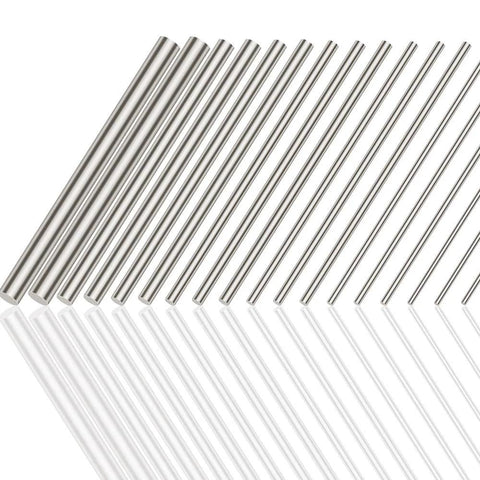 18pcs stainless steel round lathe bars, 2.5–8 mm diameter, 100 mm length, assorted