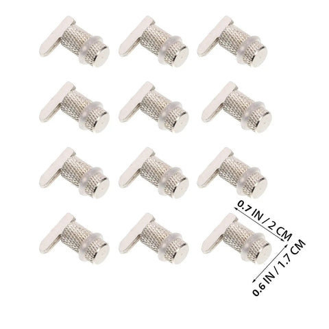 Silver Finish Cabinet Shelf Support Pegs 20 Pack For Cabinets, Bookcases, Closets, And Cupboards, metal pins with dimensions.