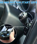 Carbon Fiber Push To Start Button Cover For Car Joystick Upgrade, Alloy Button Cap In Black Finish, Durable Construction Easy Install, Slick Car Accessory To Elevate Your Ride With Modern Style And Quick Start. Black carbon fiber car start lever with alloy cap and round base