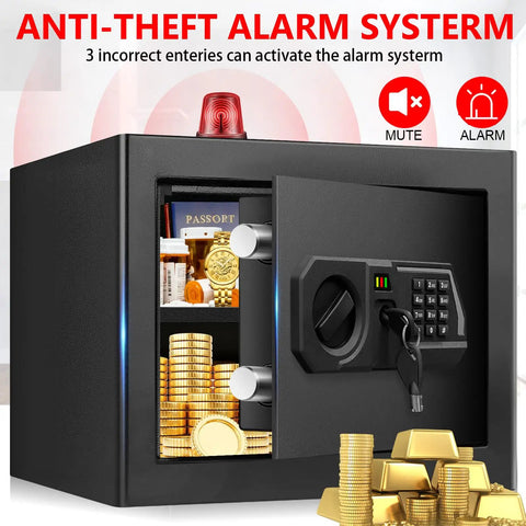 Go To Compact Fireproof And Water Resistant Home Safe With Digital Security, Combination Lock, Smart Alarm, and removable shelf