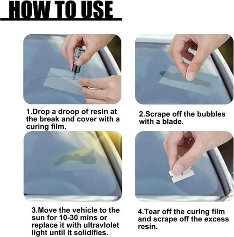 Instructions for using Windshield Crack Repair Kit Two Pack For Chips And Star Shaped Cracks Quick Fix Glass Repair Fluid