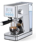 Level Up Your Home Barista Game With This Compact Stainless Steel Espresso Machine Packing A Mighty 20 Bar Pump And Smart Steam Frother For Silky Lattes And Smooth Daily Sips Anytime, showing espresso brewing into a glass.