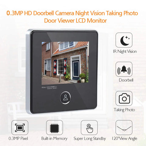 No-Nonsense Digital Door Peephole Viewer and Video Doorbell With 3MP Camera showing building image on 3-inch LCD display.