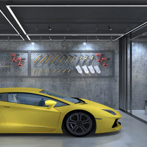 Yellow car in garage with Peel And Stick Wide Gray Concrete Wallpaper Thickened Matte Vinyl Wall Covering Waterproof And Oil Resistant Cement Texture