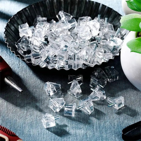 Transparent Shelf Support Pins For Cabinets And Cupboards Easy Install Lightweight Portable Heavy Duty Steel Pegs in a container.