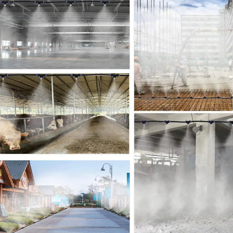 Easy Install Mist Kit For Warehouse Cooling And Livestock Shelter Relief Greenhouse Humidification And Outdoor Cooling Industrial Pro Grade Misting System with various applications in farms and patios