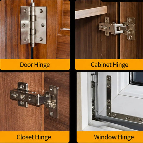 DIY Friendly Hinge Repair Kit With Screws And Expansion Anchors 6x14mm For Stripped Holes In Cabinets, Kitchen, Furniture, And Wood Doors, Gold Finish, 150 Pairs, Fast Fix For Loose Or Sagging Hinges displayed on various wooden surfaces