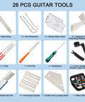 All In One 26 Piece Guitar Setup and Repair Kit with Carry Bag for Guitar Ukulele Bass Mandolin Banjo Tools displayed
