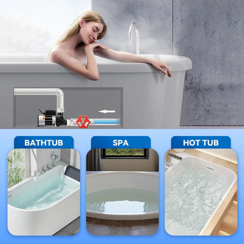 Top Shelf 1.5Hp Hot Tub Spa Pump Equipped With Strong 110V Copper Motor for smooth water circulation in a bathtub setup.