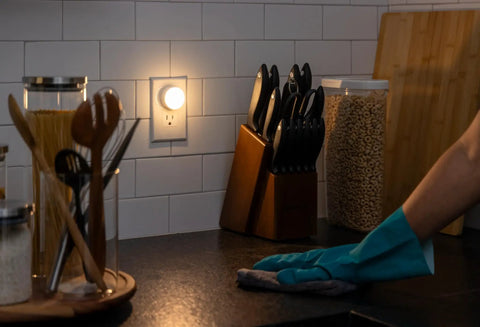Mini LED Night Light Plug In Dusk To Dawn Sensor Warm White Compact Cozy Ambient Lighting in kitchen
