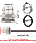 Dimensions and components of Industrial M12 A Coded 4 Pin Female Field Wireable Connector with 16mm rear mount
