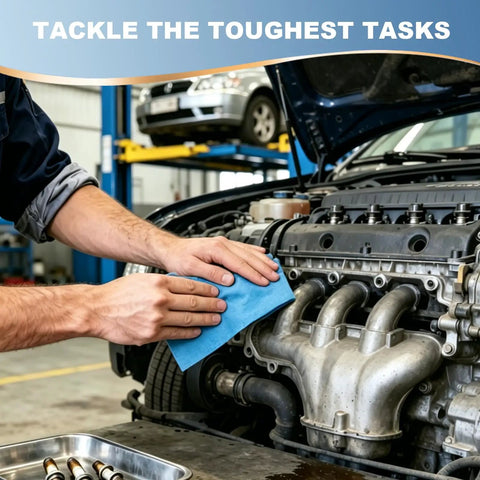 Workhorse Heavy Duty Industrial Wipes Blue 12 By 10 Inch Lint Free Cleanroom Cloths 500 Pack used for cleaning an engine.
