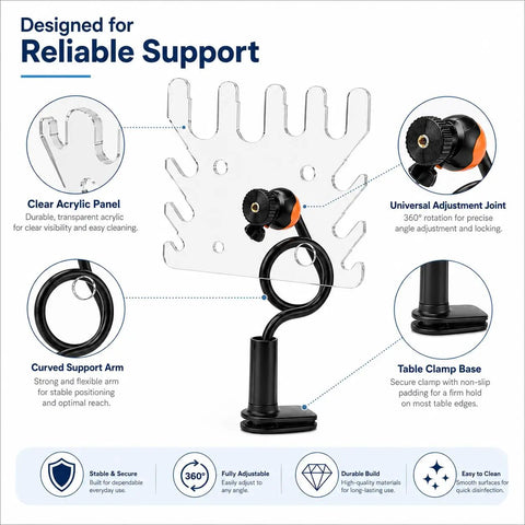 Veterinary Breathing Circuit Holder And Acrylic Tube Bracket Stand for Anesthesia Machines with adjustable arm and clamp base
