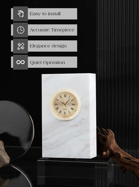 37mm Mini Clock Insert With Roman Dial, Quartz Movement, Fits 1 3/8 Inch Hole, Button Battery Powered on marble block