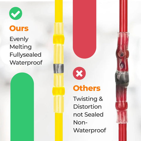 Comparison of 520 Piece Solder Seal Wire Connectors Kit With Waterproof Heat Shrink Butt Terminals and non-waterproof connectors.
