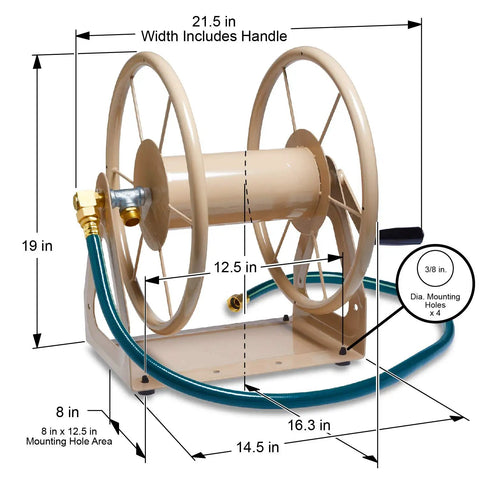 Built Tough Heavy Duty Steel Garden Hose Reel Wall And Floor Mount, 200 Ft Capacity Of 5/8 Inch Hose, Industrial Grade