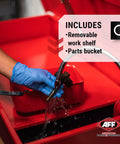 Heavy Duty 40 Gallon Parts Washer With 22 Gal Tank Capacity And Flexible Spray Wand No Nonsense Shop Beast For Cutting Through Grease On Tools And Vehicle Parts Includes Shelf Basket And Scrub Brush, showing removable work shelf and parts bucket.
