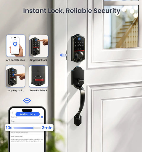 WiFi Smart Fingerprint Front Door Lock Set With Remote App Control Hands Free No Fuss Keyless Entry Deadbolt With Handle