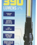 USB Rechargeable Work Light With 390 Lumens in retail packaging, features slim bar design and magnetic base.