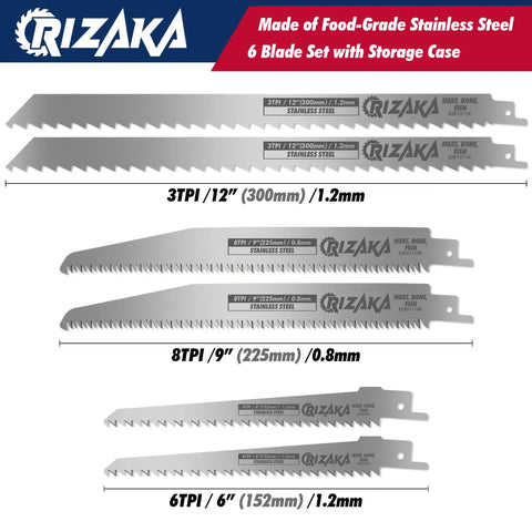 Heavy Duty Reciprocating Saw Blades Set For Frozen Meat And Bone Includes 12 Inch 3TPI, 6 Inch 6TPI, And 9 Inch 8TPI Stainless Steel Blades