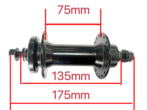Side view of 36 Hole Front Hub 135mm QR Aluminum Disc With Sealed Bearings Built For Fat Tire 20x4.0 Or 26x4.0 E-Bikes And Retro Mountain Bikes 135mm O.L.D Ready To Roll, displaying dimensions.