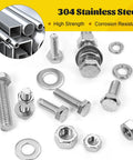 260 Piece Hex Bolts Nuts And Washers Kit Stainless Steel for DIY Repairs shown with various sizes and flat washers