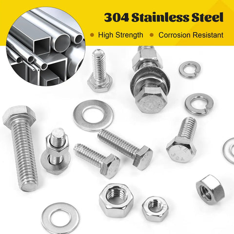 260 Piece Hex Bolts Nuts And Washers Kit Stainless Steel for DIY Repairs shown with various sizes and flat washers