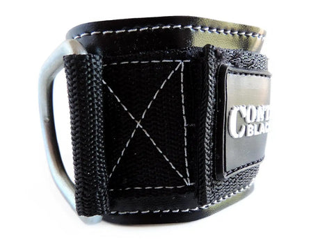 Grip Tight Adjustable Ankle Cuff And Glute Kickback Strap For Cable Machines Heavy Duty Nylon showing dual metal rings and padded closure.
