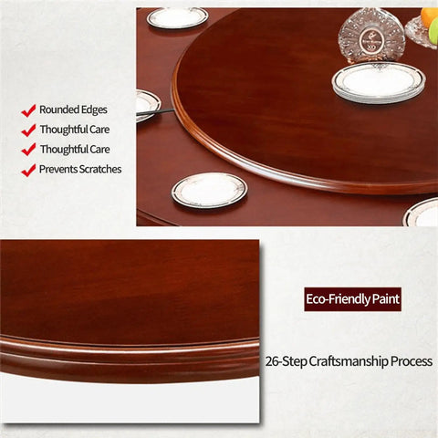Wooden Dining Table Turntable With 360 Degree Rotation And Silent Smooth Glide Lazy Susan, close-up of edges and eco-friendly paint
