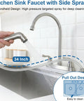 High Arc Kitchen Faucet With Side Sprayer 13 Inch Tall Spout 360 Degree Rotating Two Handle 8 Inch Centerset Brushed Nickel Finish