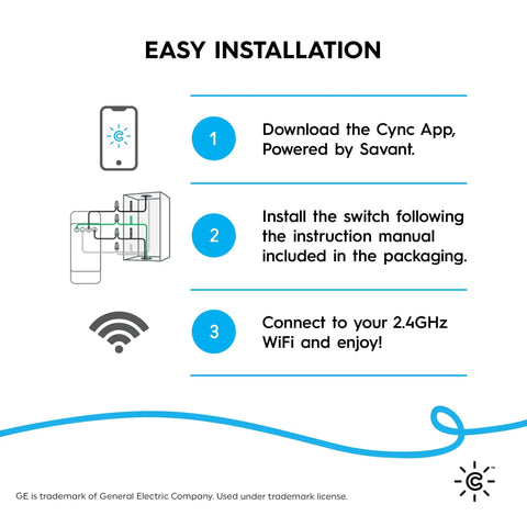 Infographic showing easy installation steps for Smart Ceiling Fan Control Switch With 4 Speeds Bluetooth And Wi Fi Neutral Wire Required No Fuss Scheduling Energy Saver Mode Out Of Home Control Voice Control With Alexa And Google Home White.