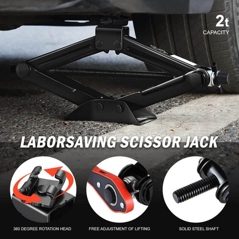 2 Ton Car Scissor Jack With Labor Saving Ratchet Wrench For Most Cars, Adjustable Lift From 3.85 To 17.4 Inches in use