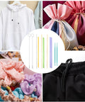 10 Piece Quick Turn Fabric Sewing Tools Set for Loop and Tube Turners and Threaders Perfect for Sewing Threading Crafting and DIY Projects Multifunctional Fabric Turning Tools for Fast and Easy Use. Image features sewing tools surrounded by fabric projects, including a white hoodie, drawstring bags, and scrunchies.