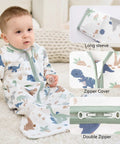 Cozy Cotton Baby Sleep Sack 6 To 12 Months 0.5 Tog Long Sleeve Wearable Blanket With Mittens 2 Way Zipper Infant Sleeping Sack Green Dinosaur