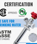 CSA approved Frost Free Sillcock 8 Inch Length Anti Siphon Hydrant with no lead brass valve, safe for drinking water.