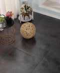 Room with Peel And Stick Vinyl Floor Tiles 12x12 Inches Self Adhesive One Point Five Millimeter Thick Black Flooring