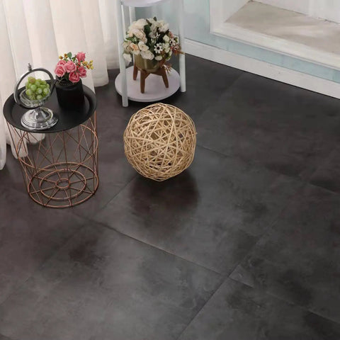 Room with Peel And Stick Vinyl Floor Tiles 12x12 Inches Self Adhesive One Point Five Millimeter Thick Black Flooring