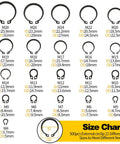 Size chart of 500Pcs Retaining Ring Set M4 To M28 With 21 Sizes Alloy Steel Circlip Snap Ring Kit Including 4 Pliers For Internal And External Snap Rings Pro Grade For Automotive Machinery And DIYers.
