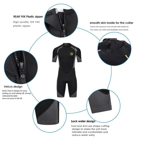 Men's 1.5mm Back Zip Shorty Neoprene Wetsuit Premium Dope Quality For Spearfishing Snorkeling Surfing Canoeing And Scuba Diving showcasing features