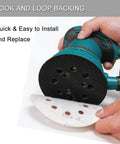 Applying 100 Pcs 5 Inch Sanding Discs Hook And Loop With 8 Holes Wet Dry Sandpaper Assortment on orbital sander