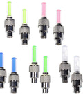 Ten LED valve cap lights with motion sensor for bikes, featuring multicolor options in fluorescent tubes, waterproof design.