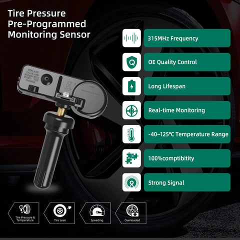 Perfect Replacement TPMS Sensor For GM 315MHz Tire Pressure Monitoring System, Long Life Battery Up To 10 Years, Withstanding High Temp, Plug And Play, Compatible With Chevy Buick GMC Cadillac After 2006, Easy Install For Seamless TPMS Upgrade on wheel