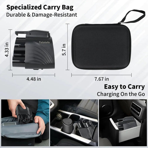 Nacs To Ccs1 Adapter For Tesla Supercharger in a specialized durable carry bag, easy to handle for electric vehicle charging.