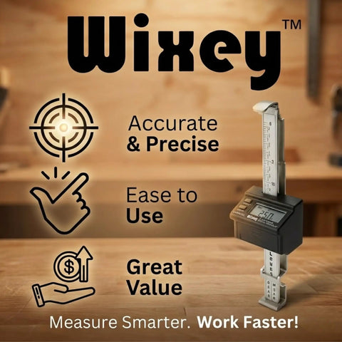 Digital Planer Gauge With Electronic Readout For Woodworking, Precise Thickness Measurement, displayed on wooden workshop bench
