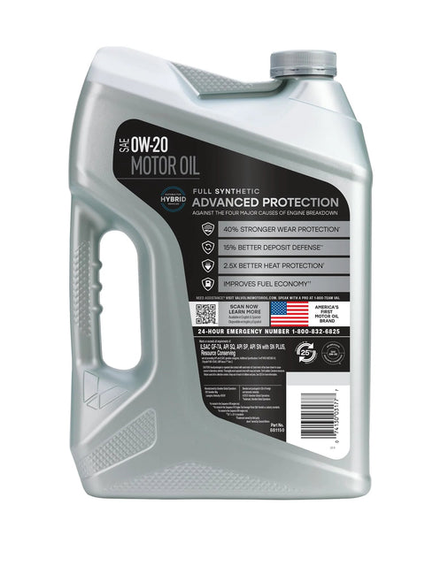 Valvoline Advanced full-synthetic 0W-20 motor oil, 5-quart plastic jug