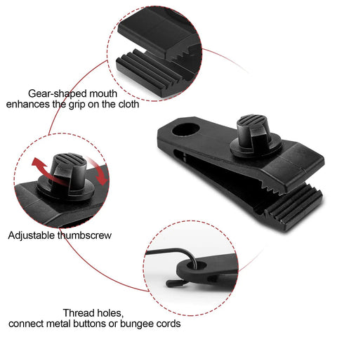 Heavy Duty Tarp Clips With Lock Grip Clamps And Thumb Screw Design Durable Nylon Weatherproof Awning Clips mechanism