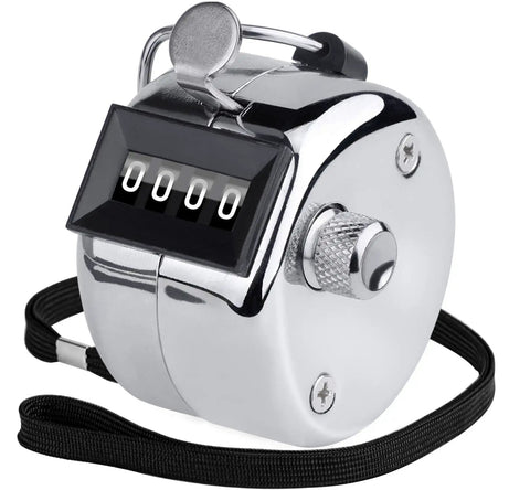 Use Heavy Duty Metal Tally Counter With Smooth Mechanical Clicker, Easy Read Four Digit Display, And Battery Free Handheld Counting Device That Is Straight Up Rock Solid For Daily Shop Tasks Without Battery Headaches Or Slowdowns, showing clean four digit display and sturdy design.