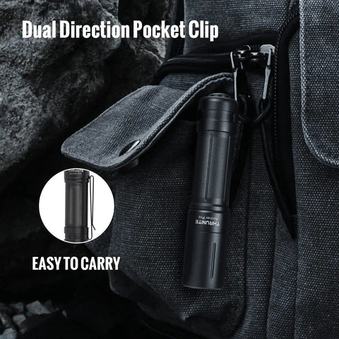 EDC Pocket Light Archer Pro attached to backpack with dual-direction clip, showcasing portability.