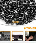 Solid Nylon Bumper Fastener Clips 100 Piece Set shown in a pile, ideal for quick auto body panel installations.